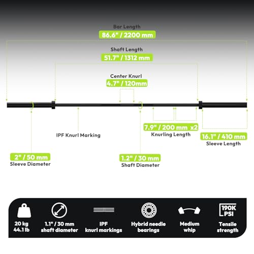 HANDBODE Olympic Barbell 6.5 ft/7 ft, 2 Inch Straight Womens Bars, 35 lb/45 lb Weight Bar, 1000 lb High-Capacity, for Weightlifting, Bench Press, Deadlift, Squat, Home Gym Strength Training - color: 7 ft Barbell 45 lb, 1000 lb, Black