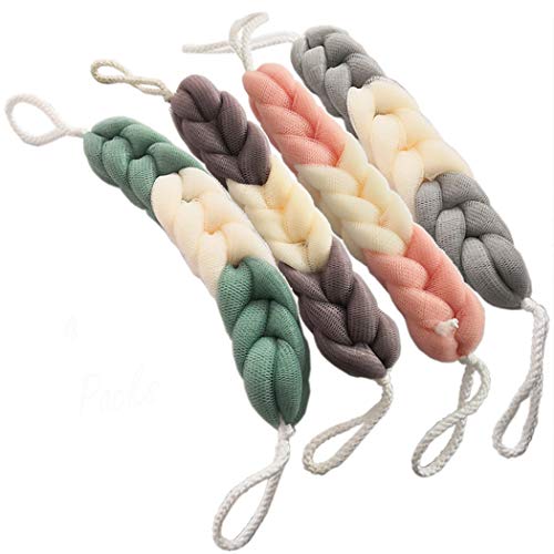 AARainbow 4 Packs Long Stretch Back Sponge with Rope Handles Back Scrubber Bath Shower Mesh Sponge Exfoliating Body Scrub Stretch Braided Loofah for Men and Women (B-1 Grey+1 Green+1 Pink+1 Coffee) - color: B-1 Grey+1 Green+1 Pink+1 Coffee