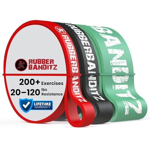 Rubberbanditz Combo Pull Up Assist Bands | Heavy Duty Resistance Exercise Bands for Powerlifting, Mobility, and Stretching | Resistance Bands for Working Out - color: Red, Black, and Green, size: Pack of 3