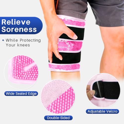 Knee Ice Pack Wrap for Pain Relief Reusable Gel Ice Wrap for Leg Injuries Swelling Knee Replacement Post-Surgery Recovery Adjustable Cold Compression Therapy Wrap for Arthritis Meniscus Tear (Pink) - color: Pink