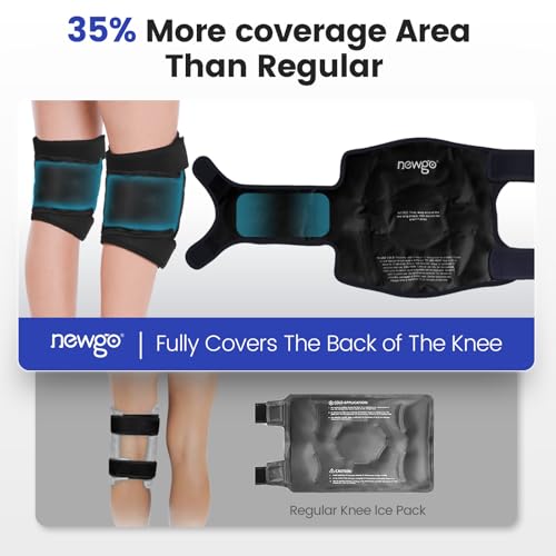 NEWGO Ice Pack for Knee Injuries Reusable, 360° Full Wrap, 2 Pack, Black | Y-shaped Strap Stays Put, Reusable for Knee Replacement, ACL, Arthritis, Swelling, and Sports Injuries, 21.7" x 9.8" - color: Regular Black 2-pack