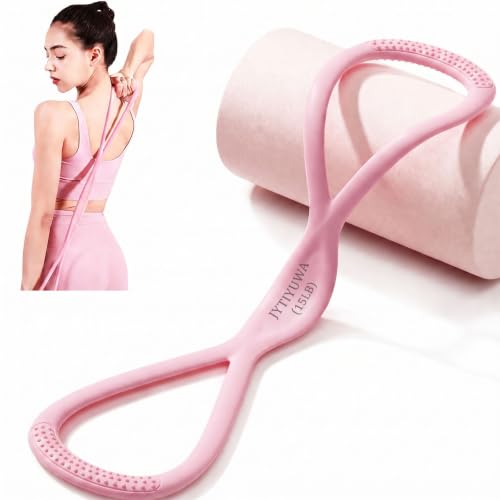 Resistance Bands with Handles,Figure 8 Resistance Band Elastic Fitness Bands Exercise Band for Home Yoga Gym Workout - color: Pink-15LB