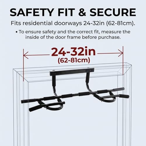 Iron Chin Up Bar Gen. 2 - Door Home Gym - Professional Quality Upper Body Workout Bar - Adjustable for Doors 24” to 32” - Quick, Easy Assembly No Tools - Built to Last - High Density Foam Grips