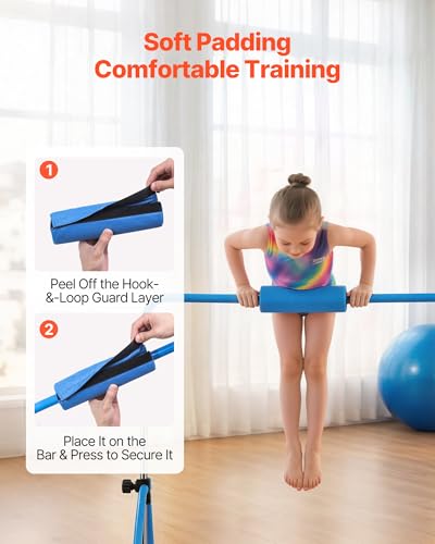 VEVOR Gymnastic Bars for Kids, 140 lbs Capacity Folding Training Kip Bar with Mat, 5 Adjustable Height Gymnastic Horizontal Bar Home, Training Equipment for Indoor Outdoor, Easy Assemble - color: Blue