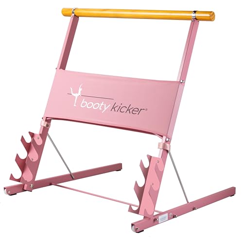 Portable Folding Exercise Bar for Barre, Balance and Ballet Home Workouts | Authentic Booty Kicker, Strong Freestanding Stable Design, Solid Steel and Wood Workout Equipment - color: Pink