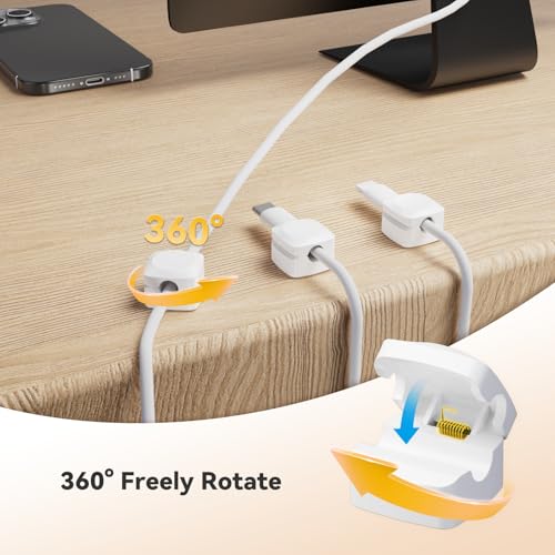 Rotatable Cord Organizer, Strong Adhesive Spring Cable Clips(4White+4Black) | Enhanced Cable Organizer Cord Clips, Desk Cord Holder for Nightstand, Office Accessories and Car - color: 4 White + 4 Black