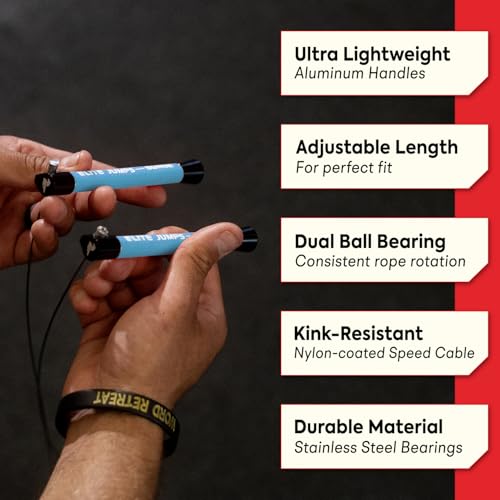 Elite Jumps Surge 3.0 Speed Jump Rope, Double Unders | Patented dual-bearing handle. Kink-resistant cable for premium spin control. Pro speed rope. - color: Powder Blue, size: Surge 4.0