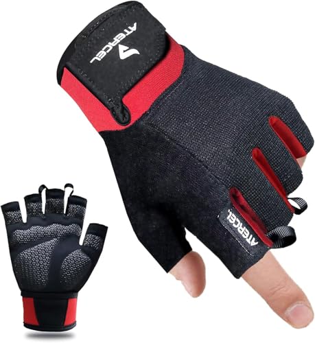 ATERCEL Workout Gloves for Men and Women, Exercise Gloves for Weight Lifting, Cycling, Gym, Training, Breathable and Snug fit - color: Red, size: Small