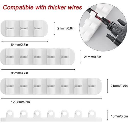 SOULWIT Upgraded Cable Holder, Cable Management Cord Organizer Clips Silicone Self Adhesive for Desktop USB Charging Cable Power Cord Bedside Wire PC Office Home (3/5/7 slot,White) - color: White
