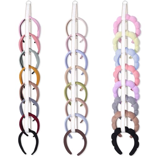 3 PCS Headband Holder Organizer for Girl,Hanging Hairband Storage for Women,Brown Hair Hoop Display Hair Accessories Organizer Bedroom College Dorm Decor (Cream textured) - color: Cream textured