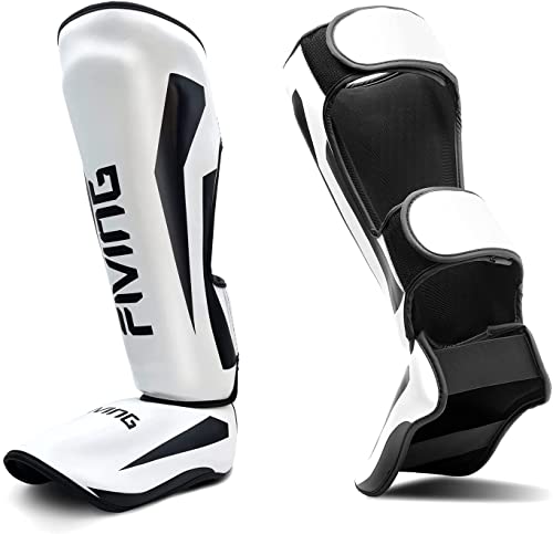 MMA Martial Arts Shin Guards – Padded, Adjustable Muay Thai Leg Guards with Instep Protection for Kickboxing/MMA Training and Sparring – Professional MMA Equipment - color: White, size: X-Large