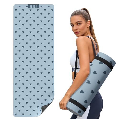 ILILI Yoga Mat 10mm Thick, Suede&TPE Exercise Mat, 76"L*28"W Extra Long, 0.4 Inches Soft and Comfortable, 193*70cm Fitness Mat with Strap, Portable for Yoga, Pilates, Floor Exercise, Home and Outdoor Use, Eco Friendly - color: Blue