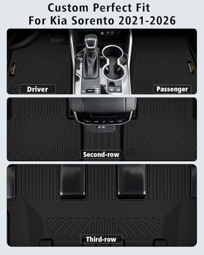 Floor Mats Custom Fit for Kia Sorento 2021-2025 2026 6&7 Seats (Not for Hybrid) Trunk Mat with Backrest Mat All Weather TPE Rubber Cargo Liner Back Seat Protector Full Set for Sorento Accessories - size: For Kia Sorento Gas 2021-2026