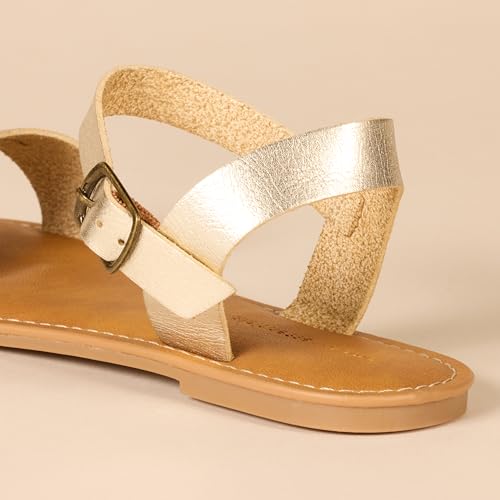 Amazon Essentials Women's Two Strap Buckle Sandal with Adjustable Ankle Strap - color: Gold, size: 10