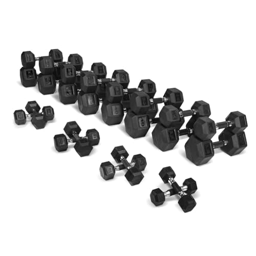 WF Athletic Supply Rubber Encased Hex Dumbbells with Rubber Grip Contoured Handle for Muscle Toning, Strength Building & Full Body Workout - color: y. 590LB Dumbbell Set
