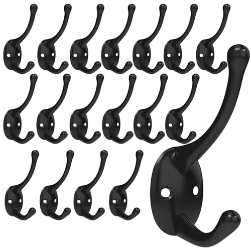 18 Pack Wall Hooks for Hanging, Strong Load-Bearing Capacity, Metal Towel Hook, Easy Installation, Coat Hooks Heavy Duty, Apply to Bathrooms, Bedrooms, Living Rooms, Entrances(Black)