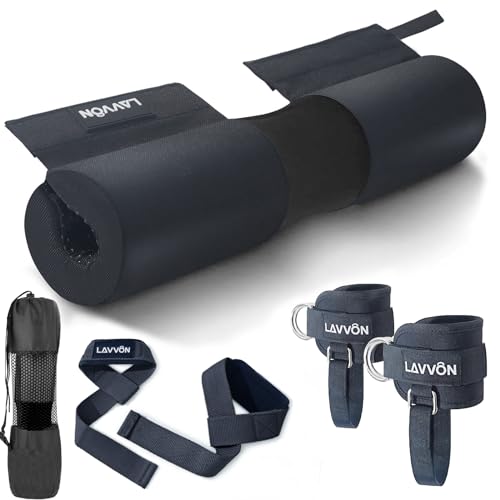 Barbell Squat Pad Set- Nylon Padding AntiSlip- Thick Foam Barbell Pad for Squats Cushion,Lunges&Bar Padding for Hip Thrusts -Standard Olympic Weight Bar Pad (Wrist Straps Weightlifting-Ankle Straps) - color: Ankle-Black