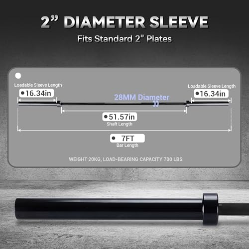 7FT/4 ft Home Gym Barbell Bar – 700LB/1500LB/500LB Capacity, Anti-Slip Knurling, Solid Steel, for Weightlifting, Strength Training - color: Black, size: 7FT-700lbs