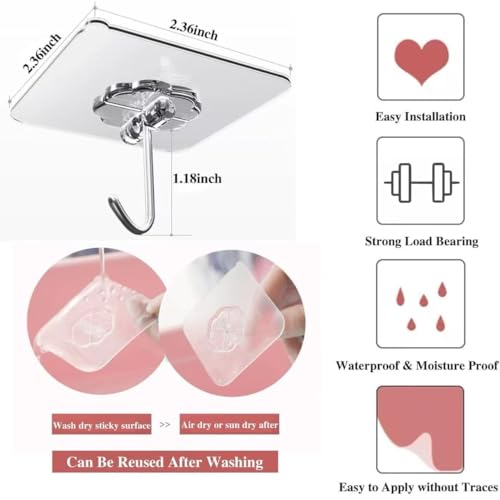 DDMY Clear Adhesive Hooks Heavy Duty Walls Hook 36 Pack for Hanging | Strong Self Adhesive Hook Holds Up to 50lb(Max) Transparent Reusable Waterproof No Drill for Kitchen Bathrooms Coat No Damage - color: Transparent, size: 36 Pieces