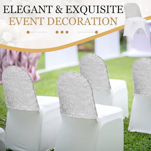 20 Pcs Silver Sequin Chair Back Covers 16x16 Inches Double Sided Glitter Stretch Folding Chair Sashes Stretch Slipcovers for Wedding Banquet Reception Baby Shower Party Decorations