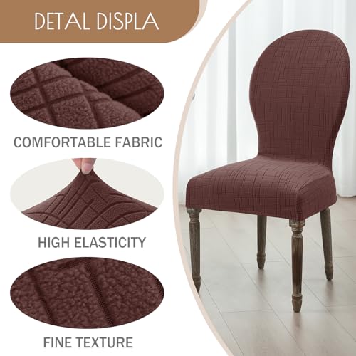 Round Back Dining Chair Cover Set 2/4/6, Curved Back Chair Covers Stretch Armless Dining Chair Slipcovers Mid Century Modern Chair Seat Protector for Kitchen, Home and Banquet (Coffee, Set of 2) - color: 2-coffee, size: Set of 2