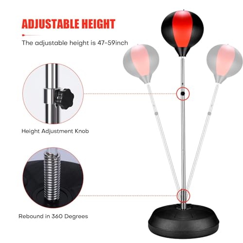 Reflex Bag, Freestanding Punching Bag with Stand - Height Adjustable - Speed Boxing Ball with Gloves for Training, Boxing Equipment, Stress Relief & Fitness