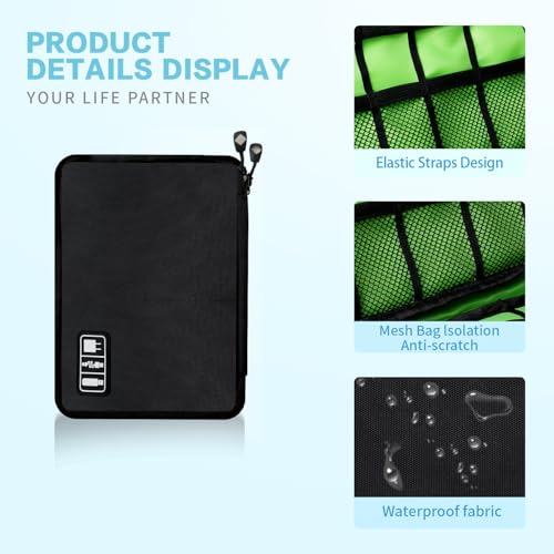 Lcsmaokin Electronics Travel Organizer,Portable Waterproof Electronic Travel Storage Bag for Small Charging Cord Storage,Charger,SD Card etc,for Travel,Business -Black Green - color: C-Black-green, size: Single Layer