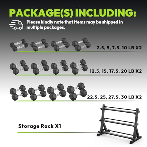 HANDBODE Dumbbell Set with 3-Tier Rack, 390-790 lb | Heavy Duty Weight Stand for Dumbbells, Space-Saving Metal Storage Organizer, Sturdy Dumbbell Holder for Home Gym - style: 390 lb Set (2.5-30 lb) *2 & Rack