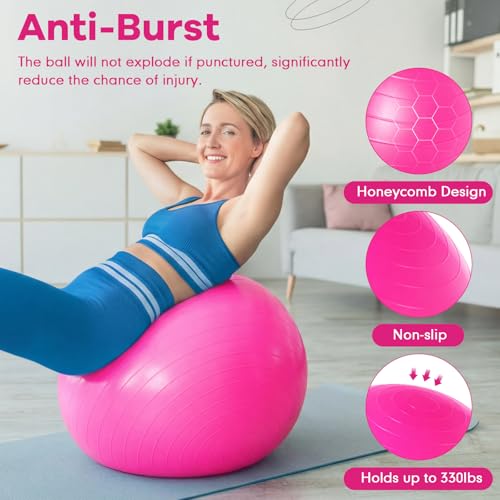 Leyndo 4 Pcs 26 Inch Yoga Exercise Ball Pilates Pregnancy Birthing Fitness Ball with Quick Pump Anti Burst for Improved Posture, Balance, Yoga, Pilates, Training - color: Black Green Pink Gray