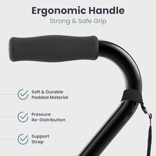 PELEGON Quad Cane (300 lb) - Adjustable Walking Cane with A Large 4 Pronged Base for Extra Balance & Stability, Walking Canes for Seniors, Walking Cane for Men & Women, Walking Sticks - color: Flowers