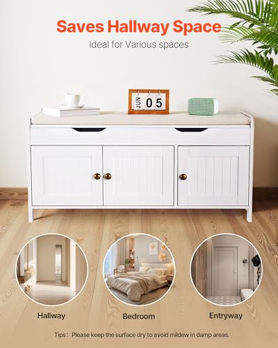 VEVOR Shoe Storage Bench with Padded Cushion & 3 Barn Doors, Entryway Bench with Hidden Storage, 41.3 x 13.8 x 19.8 Inches, for Entryway, Hallway, Living Room, Bedroom - size: 3 Barn Doors