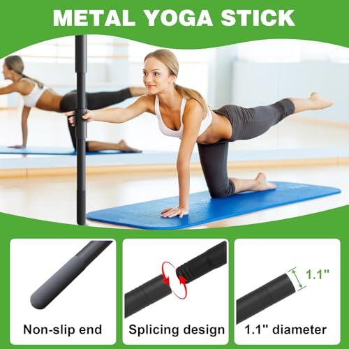 Yoga Stick for Stretching, 58 Inch Flexibility Training Bar with Neck Pad and Adjustable Foam Grips – Metal Exercise Stick for Physical Therapy, Mobility, and Balance