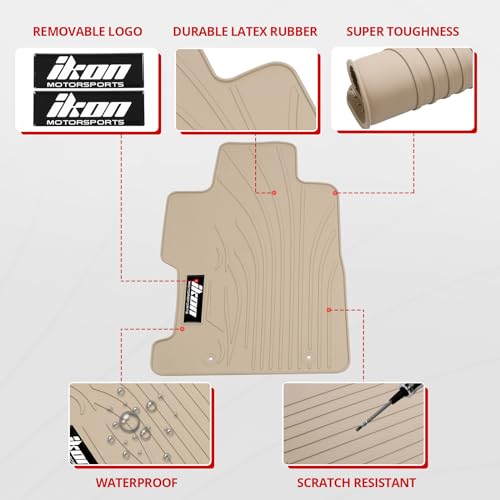 Fit 2006-2011 Honda Civic Coupe & Sedan Floor Mat IKON Style Beige | IKON MOTORSPORTS, Latex Rubber Custom Fit All Weather Easy Clean Interior Car Carpets Full Set 3 Pieces - color: Beige