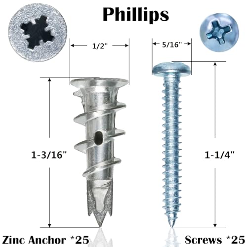 50Pcs Metal Self Drilling Drywall Anchors Heavy Duty with Screws Kit | 25 Heavy Duty Metal Wall Anchors for Drywall with 25 #8 x 1-1/4'' Screws ,No Pre Drill Hole Required, Holds Upto 75lbs