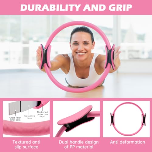 Pilates Essentials Kit for Women, 14 Pcs Home Workout Equipment with Pilates Circle Ball Ring Set Resistance Bands and Anti Slip Sock, Yoga Pilate Essentials Accessories - color: Pink