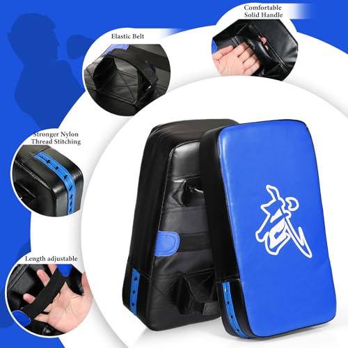 Poen 3 Pcs Taekwondo Kick Pads Muay Thai MMA Karate Sparring Gear Martial Arts Kickboxing Training Pads Punching Striking Target Equipment PU Leather Paddles Strike Curved Kick Shield - color: Blue