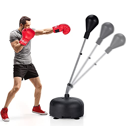 Goplus Punching Bag with Stand for Adults, Freestanding Reflex Speed Bags with 55’’-62.5’’ Adjustable Height, Boxing Equipment with Gloves for Home Gym Workout MMA Training, Fitness - color: Black