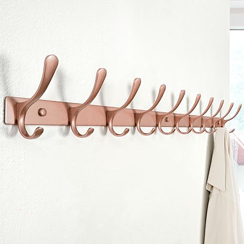 SKOLOO Coat Rack Wall Mounted - 10 Hooks, Heavy Duty, Stainless Steel, Metal Wall Hanger, Sturdy Coat Hooks for Hanging Coats, Jacket, Clothes, Hat, Matte Rose Gold - color: Matte Rose Gold, size: 10 Hook(1 Pack)
