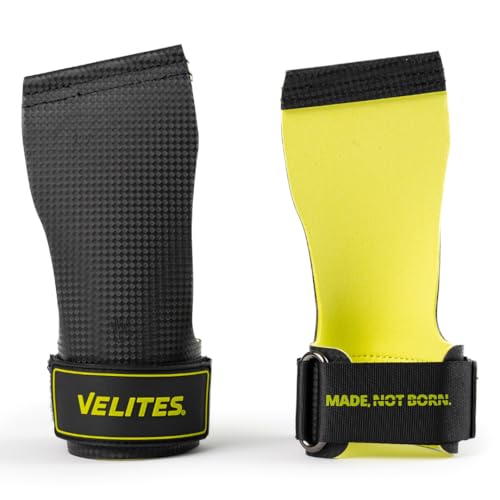 Velites - Official Crossfit® Games Quad Ultra Grips - No Chalk and Smooth Bars - Wristbands and Carry Bag Included - Pull-ups, Muscle-ups and Toes to bar - color: Black, size: Large