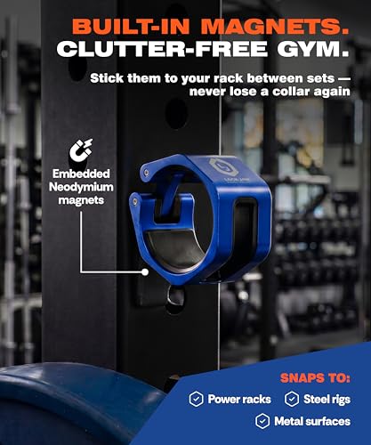 Lock-Jaw Metal Barbell Collars - Barbell Clamps - 1 Pair – Heavy Duty Bar Clamps for 2” & 50mm Olympic Bars – Secure Weight Bar Clamps for Strength Training & Home Gym Accessories - color: Blue