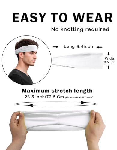 Headbands for Men & Women, Sweat Headband Non-Slip Sweatband Sports Running Cycling Yoga Basketball Workout Football Training - color: White Pack
