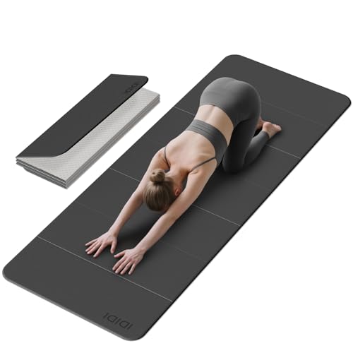 Foldable Yoga Mat Extra Large 74"×31.5" | Double-Sided Non-Slip,Extra Wide Foldable Design,8mm Extra Thick,Exercise Mat for Home, Studio and Travel Use - color: Black+Gray