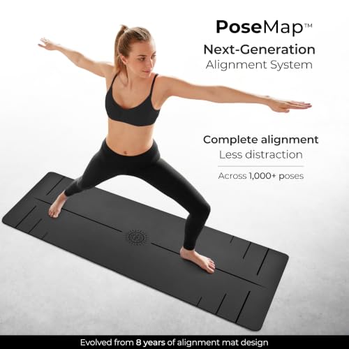 Plyopic Ultra Grip Pro Yoga Mat – Extreme Non-Slip Grip for Dry & Sweaty Practice, Alignment Lines, Cushioned Support, Extra Wide 72 x 26 in, for Yoga, Pilates & Hot Yoga - color: PoseMap Alignment - Signature Black
