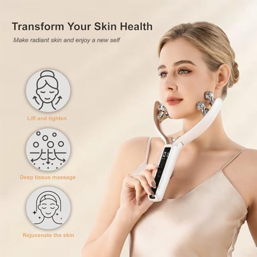 Facial Massager with 3D Roller,Lymphatic Drainage Tool for Face,Arm,Leg and Neck massage - Lymphatic Contour Face Brush Lift & Double Chin Reducer (Pearl white) - color: Pearl white