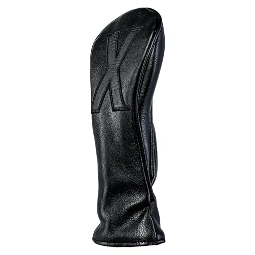 Golf Club Covers – Blackout Leather Driver Headcover, Fairway Wood, 3 Wood, Hybrid, Fits Mallet Blade Putter Head Covers Alignment Stick Cover - size: HYBRID