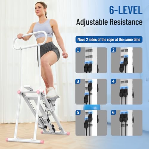 HXD-ERGO Stair Stepper for Home, New Version 6 Adjustable Resistance Vertical Climber Cardio Exercise Machine, Folding Stair Climber for Full Body Workout with Adjustable Handlebar - color: 6 Level Resistance-White