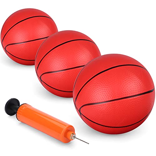 6" Mini Basketball for Mini Basketball Hoop, Small Replacement Ball Toy for Over The Door Hoop, PVC Balls for Kids Toddler, Beach Indoor Outdoor Sport Pool Game Gift Set 3 PCS (with Pump) - color: red