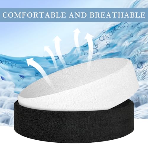 4 Pack Cotton Terry Sweat Headbands for Men Women Running Gym | 4 pack soft cotton terry headbands, Stretch 7 to 15 inches, Sweat-wicking, stays put for running, tennis, basketball & yoga - color: Black/Red/White/Blue