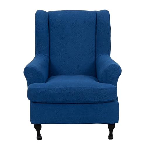 CRFATOP 2 Piece Stretch Wingback Chair Cover Jacquard Wing Chair Slipcovers Spandex Fabric Wingback Armchair Covers with Elastic Bottom for Living Room Bedroom Wingback Chair,C25 - color: Color C25