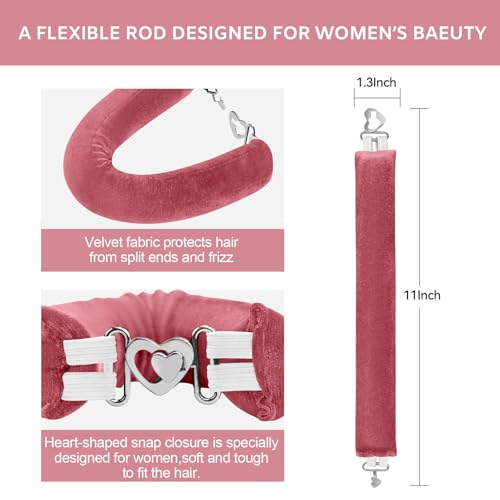 Heatless Curls Overnight Hair Care Set - Jumbo Velvet Hair Curlers | No Heat Hair Rollers for Women, Comfortable Sleep-In Hair Rollers with Satin Scarf, No Heat Damage Curling Rods for All Hair - color: RoseRed-8PCS